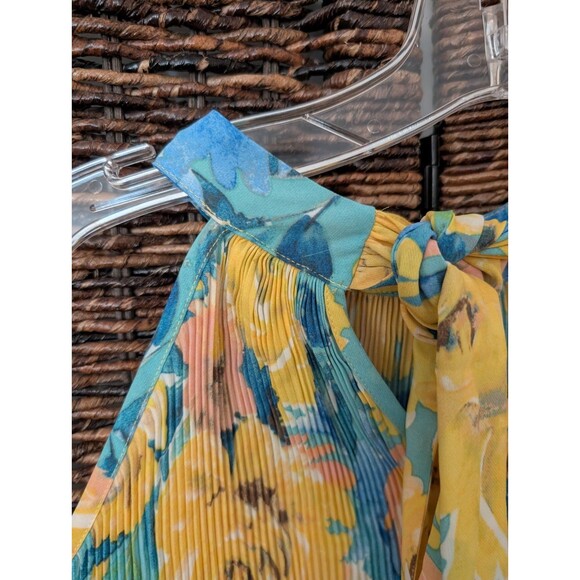 Keren Hart Floral Halter Neck Tie Back Accordian Pleats Artsy Top Womens Medium - Picture 4 of 7